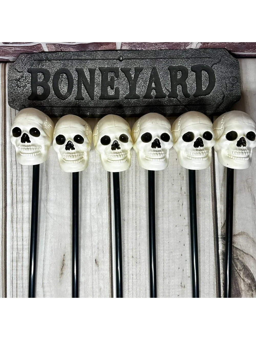 Vintage Lot Halloween Skull Blow Mold Stakes Indoor Outdoor Decor BONEYARD Sign